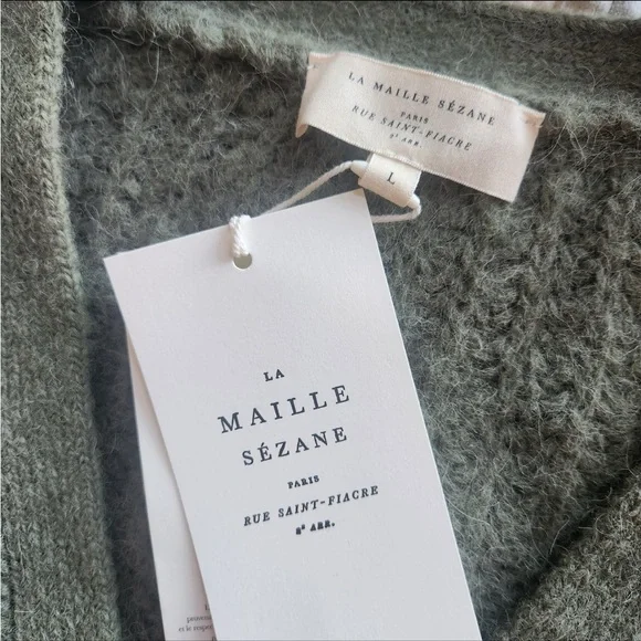 NWT Sezane Paris Gilet Basile cardigan sweater in khaki green size L - Picture 8 of 12